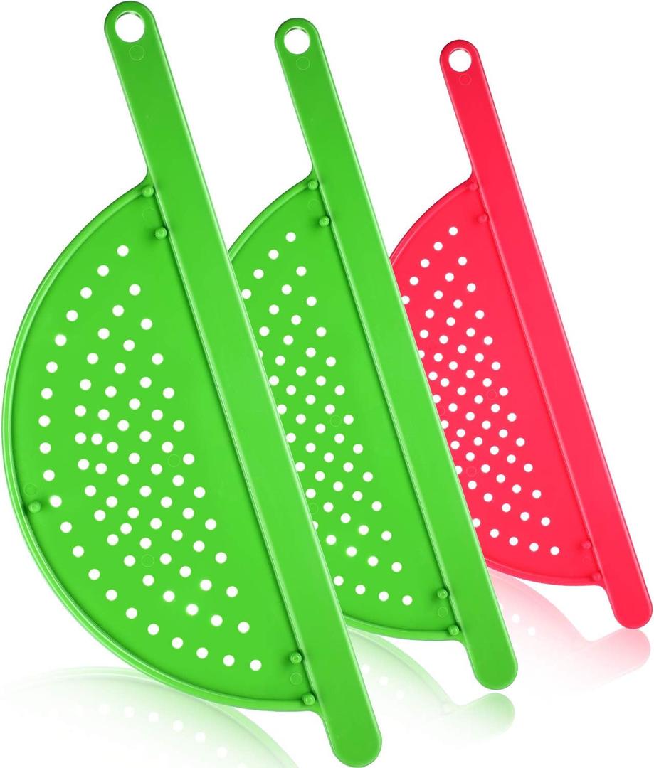 3 Pieces Pot Drainer with Handle Hand Held Pan Pot Strainer Plastic Pot Side Strainer Pasta Pot Drainers for Noddles Fruit Veggies and More, Fits up to 9 Inches