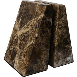 Decorative Bookends for Bookshelves, Set of 2 Marble Bookends for Living Room, Office, Bedroom, Heavy Duty,2 Pieces, Brown
