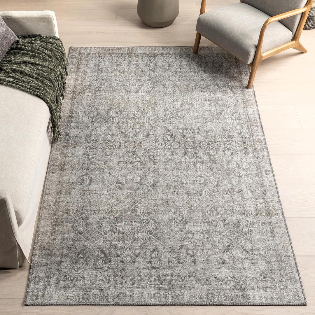 nuLOOM Hillstone Collection 4' x 6' Area Rug, Traditional Vintage Distressed Medallion, Thick and Soft, Durable Non-Shedding Low Pile Poly/Jute Blend, Easy to Clean, Living Room, Bedroom (Calianna Grey)
