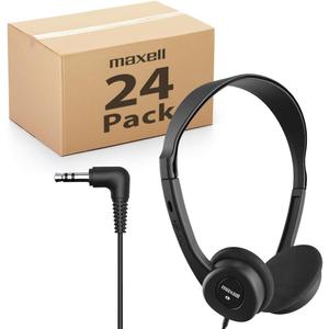 Maxell Teachers 24 Pack Stereo Headphones - 3.5mm Cord with 6-Foot Length, Soft Padded Ear Cushions, Adjustable Headband for Comfort, Sleek, Lightweight, Wired for Reliable Connection, 190319M Black