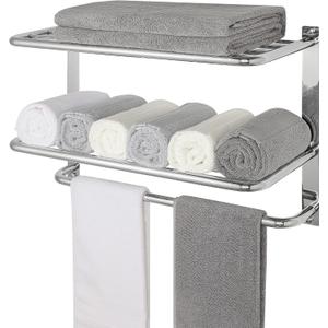 Towel Rack for Bathroom, DEWVIE 24 Inch Tower Holder with Tower Bars, SUS 304 Stainless Steel Lavatory Bath Towel Shelf Towel Hanger Wall Mount, 3-Tier (Brushed Nickel)