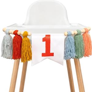 Boho Rainbow High Chair Banner - Retro Colorful First Birthday Highchair Banner, Green Orange Yellow Blue Red Tassel 1st Birthday Decor for Party, Smash Cake, Photo Props