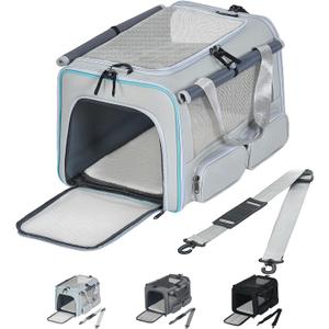 Cat, Dog Carrier for Pets up to 15 lbs, Soft-Sided Collapsible Pet Carrier with Upgraded Sturdy Base, Privacy Curtain and 2 Storage Bags, Cat Bag for Medium Cats and Small Dogs