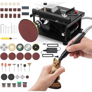 Mini Table Saw, 100W Portable Small Desktop Electric Saw, Speed & Angle Adjustable 30MM Cutting Depth, Precision Hobby TableSaw with Belt Sander for Wood Craft, Woodworking, Model Making