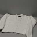 Women's Fuzzy Cropped Cardigan Sweater Long Sleeve Crewneck Pearl & Rhinestone Soft Knit Button-Down Sweater Top Size XS