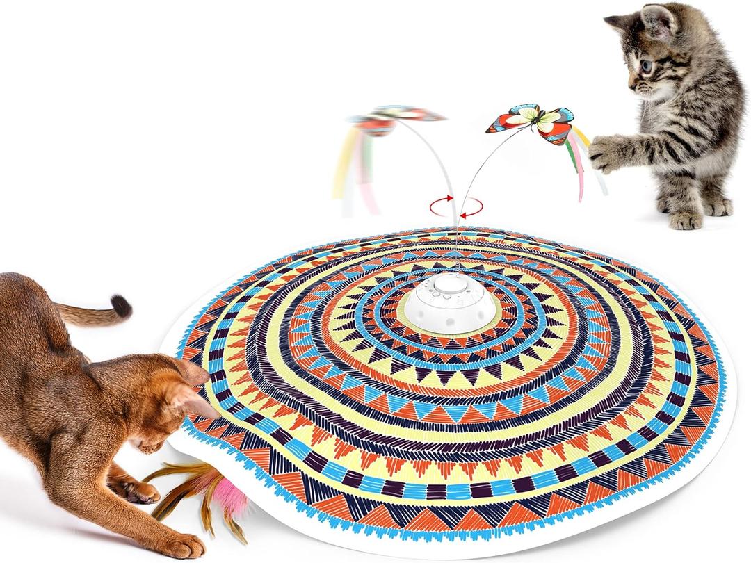 Potaroma Cat Toys Chargeable, 3in1 Hide and Seek, Automatic Interactive Fun, Fluttering Butterfly, Moving Feather, Kitten Wand, Indoor Kitty Exercise Kicker 22.8 Inch Cover for All Breeds (Vibrant Bohemian)