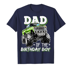 Dad of the Birthday Boy Monster Truck Birthday Novelty Gift T-Shirt, L, Navy Blue