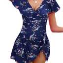 Women's One Piece Swimdress Swimsuits for Women Tummy Control Swim Dresses (Large, Denim Blue Floral)