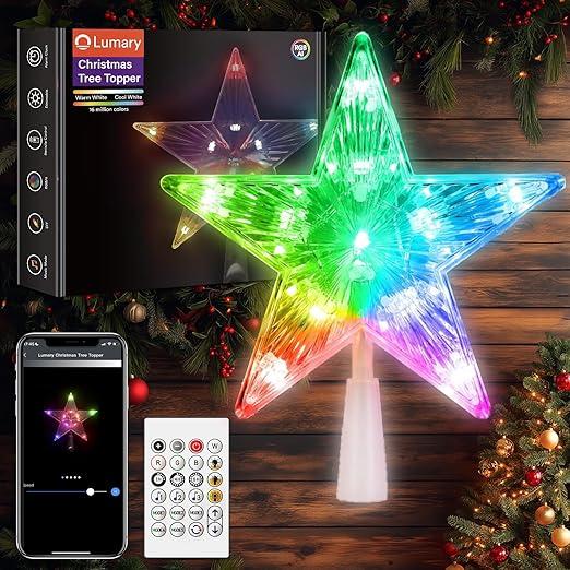 Lumary Christmas Tree Topper 7.6 Inch, Color Changing Xmas Star with Bluetooth App/Remote Control, 80+ Scenes & Music Sync, Multicolor RGB Christmas Tree Decor for Holiday, Multicolor