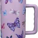 Butterfly Tumbler, Butterfly Gifts for Women 40 oz Insulated Tumbler with Handle and Straw Cup Holder Friendly Travel Mug Stainless Steel Water Bottle