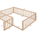 Harper & Bright Designs Full Size Wood Floor Bed Frame for Girls/Boys with Safety Guardrails and Door, Montessori Floor Bed for Kids, Natural