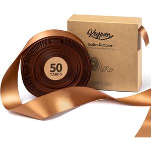 Keypan Brown Satin Ribbon 1-1/2 Inch 50 Yards Double-Faced Polyester Ribbons for Gift Wrapping Crafts Flower Bouquet Wedding Paper Christmas Holiday Decor