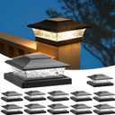 APONUO Solar Post Cap Lights 12 Pack for 4x4 5x5 6x6 Wood & Vinyl Fences - IP65 Waterproof, All-Night Auto On/Off, Warm/Cool White Light, Outdoor Deck Patio Garden (Black)