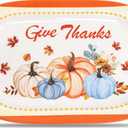 WorldBazaar Thanksgiving Platter Reusable Melamine 9 x 14 Fall Large Pumpkin Plate Gift Holiday Rectangular Serving Tray Turkey Servware Food Container