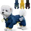 Dog Raincoat, Waterproof Dog Rain Jacket with Hood, Rain Coat with Leash Hole, Reflective Strap for Small Medium Dogs, Lightweight Puppy Clothes(Blue,M) (M(Back Length13.4''))