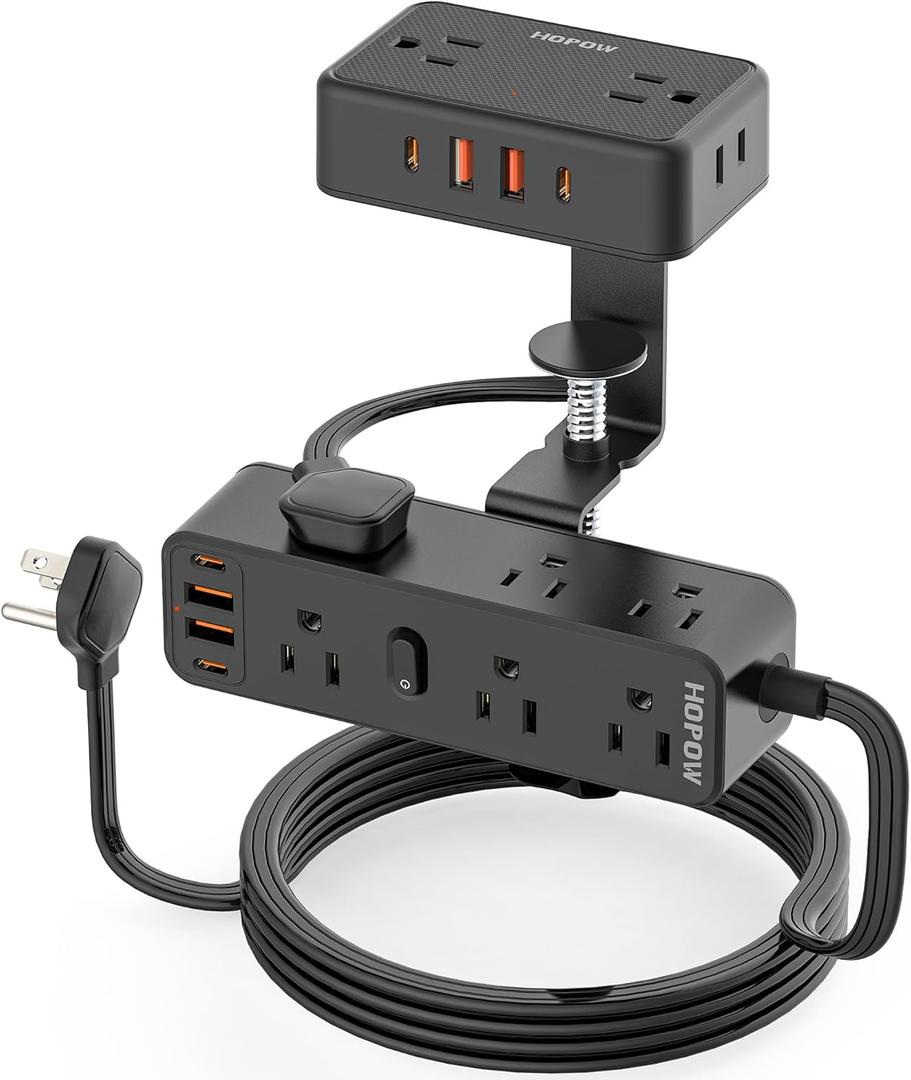Dual Layer Desk Clamp Power Strip with 13 AC Outlets 8 USB (4 USB C), Fit 2.75" Tabletop, Desktop Edge Mounted Surge Protector (1700J),10 Ft Extension Cord, Desk Outlet for Office Home, Black