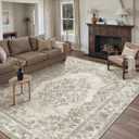 PureCozy 8x10 Area Rug Beige Washable Vintage Distressed Living Room Carpet Large Bedroom Indoor Medallion Floral Non Slip Retro Throw Floor Mat for Office Dining Room Kitchen Bathroom, Vintage Beige/Cream, Low Pile, 8' x 10' (Rectangular)