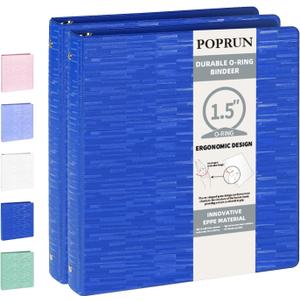 POPRUN 3 Ring Binder 1.5 Inch, PVC-Free, Holds 325 Sheets of 8.5 x 11 Paper, Extra Durable Organizer with 2 Pockets for School & Office, Heavy-Duty, 2 Pack, Prussian Blue