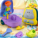Wooden Sand Play Water Fun Beach Toys for Kids 3-6 Years Old Toy Trolley Hippo Suitcase Summer Set