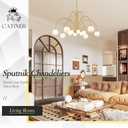 CATINER Large Sputnik Chandeliers 12 Lights Modern Gold Chandelier for High Ceiling L52” Mid Century Ceiling Pendant Light Fixtures with Milk Glass Globe Shades for Living Dining Room Foyer Staircase