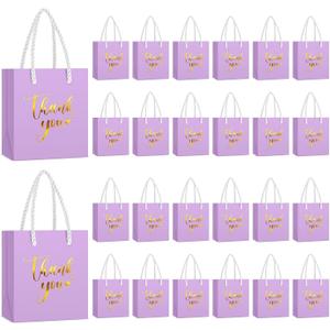Honoson 30 Pcs Mini Gift Bag with Handle 4 x 2.75 x 4.5'' Small Thank You Bag Foil Paper Tote for Valentine's Day Wedding Baby Shower Birthday Graduation Party Favor Supplies(Light Purple)