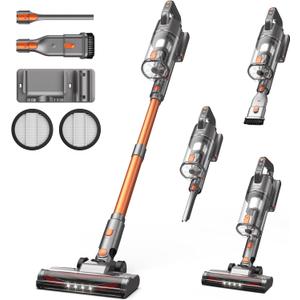 Cordless Vacuum Cleaner, 600W 50KPA 55Mins Vacuum Cleaners for Home, Stick Vacuum with LED Display, Anti-Tangle, Wall Mount, Lightweight, Rechargeable Wireless Vacumm for Pet Hair, Carpet and Floor (Orange)