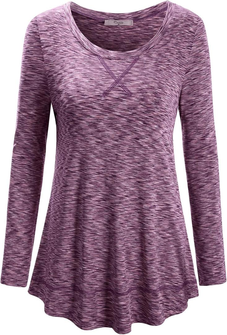 Cestyle Workout Tops for Women Yoga Tops Running Shirts Activewear Tee Shirt (X-Large, 111-light Purple (Long Sleeve)), Size: X-Large
