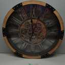 24" Large Wall Clock with Moving Gears,Oversize Vintage Industrial Rustic Farmhouse Clocks for Living Room Decor Office Home,Solid Wood HD Tempered Glass Cover,Brown, 60cm / 24 inch