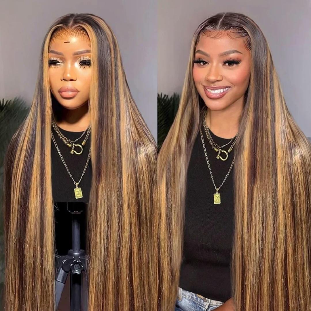 13x6 HD Lace Front Wigs Human Hair Pre Plucked, 18 Honey Blonde Highlights Human Hair Lace Front Wigs for Black Women Deep Parting Lace Front Wigs Human Hair Wigs Outre Melted Hairline Lace Front Wig