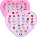 PASEMM 36pcs Little Girl Alloy Jewelry Rings, Adjustable, No Duplication Kids Play Ring in Box,Pretend and Dress Up Rings for 4-12 Year Old Girls Birthday Holiday Gifts, 4 5 6 7 8 9 10 11 12 Year Old Girl Toys for Kids