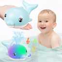 Baby Bath Toys, 2025 Upgraded Magnetic Charging Toddler Bath Toys for Kids Ages 1-3, Light Up Dolphin Bath Toy Sprinkler, Birthday Gifts Infant Baby Toys 6-12-18 Months- Blue