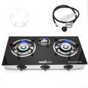 3 Burner Propane Gas Cooktop,Camping Portable LPG Gas Stove, Auto Ignition Tempered Glass Countertop regulator burner grate