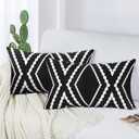 Adabana Outdoor Lumbar Waterproof Pillow Covers Set of 2 Boho Geometric Throw Pillows Cover for Patio Garden 12 x 20 Inch Black and White