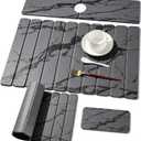 3 PCS Large Stone Dish Drying Mat for Kitchen Counter, Quick Dry Diatomaceous Earth Mat with Sink Faucet Pad, Marble Water Absorbing Stone Drying Mats for Dishes, Bottles and Cups