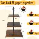 Wenqik 2 Set Cupcake Stands 3 Tier Cake Wooden Display for 100 Cupcakes Large Square Wood Dessert Stand with Metal Handle Cupcake Tower Tiered Trays Display for Wedding, Birthday, Graduation Party