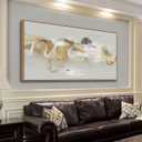 HUADAOART Wall Art Modern Zen Light Luxury Natural Landscape with Golden and White lines Background Wall Decor Canvas Prints for Living Room Bedroom 24x48 Inches (Framed)