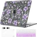 Case Compatible with 2025 Microsoft Surface Laptop 13 inch Windows 11 Copilot Touchscreen Display Model 2095, Plastic Pattern Hard Shell Case, Keyboard Cover, Screen Protector, Purple Florals