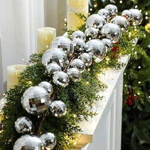Dingion 6 ft Christmas Ornament Ball Garland Xmas Disco Ball Hanging Decoration Shatterproof Ornament Garland for Christmas Tree Mantel Fireplace Stair Indoor Outdoor Party