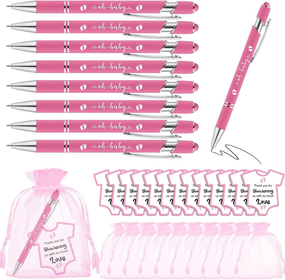 Colarr 36 Set Baby Shower Favors: Pink Ballpoint Pens with Cards & Organza Bags for Guests Gift & Gender Reveal Party