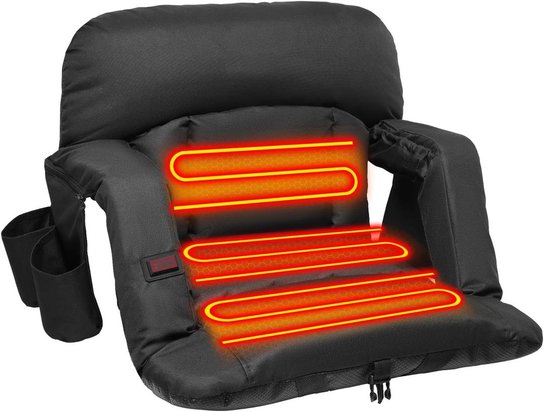 Suteck Stadium Seat with Back Support, 25" Extra Wide Folding Bleacher Chair, 6-Position Recline, Waterproof Portable Sports Seat with Side Storage Bags & Backpack Carry, for Outdoor Sports & Events