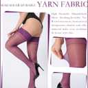 DORALLURE Thigh High Stockings Silicone Lace Top Stay Up Silky Semi Sheer Pantyhose for Women Hold Up Nylon (Small-Medium, Dark Purple)