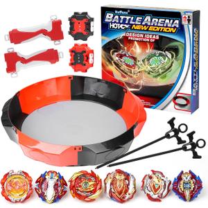 Spinning Top Toy Set with 17.8in Stadium, 6 Spinning Tops and Two Launchers