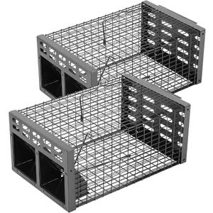 Rat Trap, Humane Live Rat Trap & Automatic Reset Mouse Traps with Dual One-Way Door Design Catch and Release for Mice, Chipmunks, Hamsters, and Other Rodents, Indoors & Outdoors(2PCS Black)