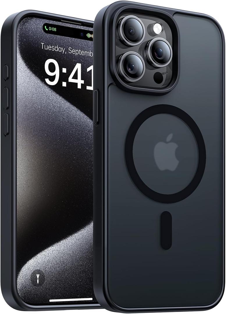 5 x Magnetic for iPhone 15 Pro Max Case[Compatible with MagSafe][Military-Grade Drop Protection][Anti-Yellowing]Shockproof Protective Translucent Matte Cover for iPhone 15 Pro Max Phone Case,Black