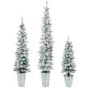 2-Pc Potted Artificial Snow-Flocked Slim Christmas Tree Set