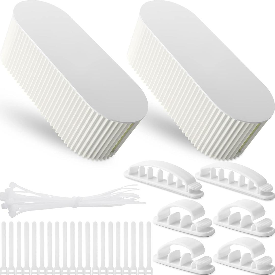 Marsui 2 Pcs White Cable Management Box Cord Hider Organizer with 46 Pcs Cable Management Kit Wire Box for Power Strips Surge Protectors Desk TV Computer Wires(White)