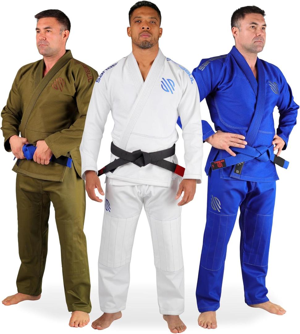 Sanabul Essential BJJ Gi for Men Brazilian Jiu Jitsu Gi Lightweight Preshrunk Fabric for Jiu-Jitsu Training & Competition (A1, White)