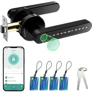 Smart Door Lock with Knob, Keyless Entry Door Locks with Handle, Fingerprint Door Knob for Bedroom/Front Door/Apartment, Generate Passcode Remotely, Black