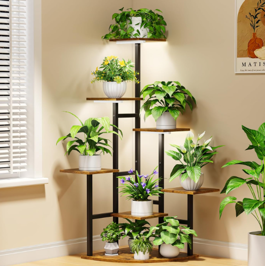 Corner Plant Stand Indoor with Grow Lights, 7 Tiered Plant Shelf Indoor, 43" Corner Plant Stands for Indoor Plants, Metal Plant Flower Display Shelves, Plant Organizer Rack for Living Room, Balcony, Home Decor