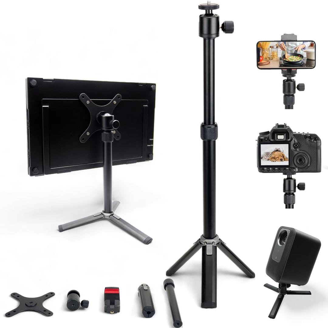 Kado Metal Portable Monitor Stand Tripod, 100x100mm 75x75mm Wall/Arm Mount Adapater Bracket Plate, 360 Ball Head and 1/4" Screw Compact for Phone, Tablet, Projector, Camera and Webcam